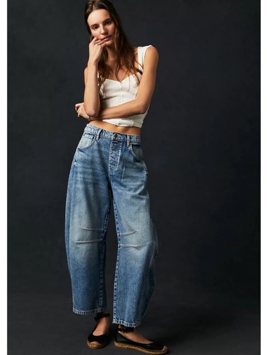 We The Free Denim - FreePeople Sample WeTheFree GoodLuckBarrel Jeans Two Tone Denim Wide Leg Boho